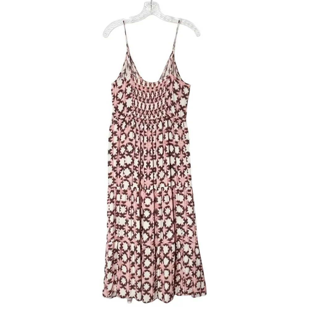 LOFT Sun Washed Floral Twist Tiered Midi Sundress Brown and Pink Women’s Size 12 - Picture 3 of 10